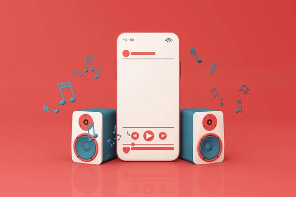 Phone Surrounded Speakers Headphones Smart Phone Song Play List Music — 스톡 사진