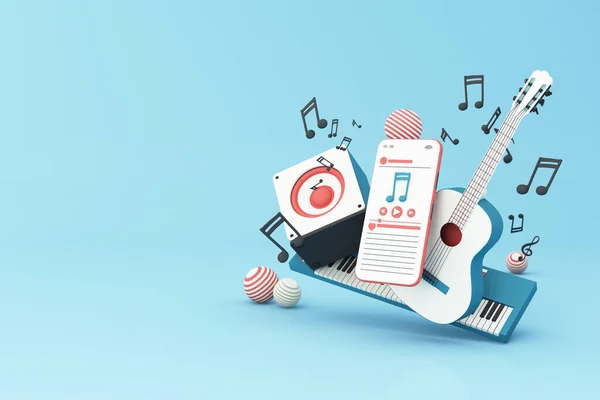 Hoparlörler Kulaklıklar Şarkı Listeli Akıllı Telefon Pastel Arka Planda Izole — Stok fotoğraf