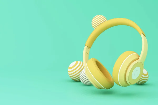 Realistic Render Headphones Golden Elements Green Pastel Background — Stock Photo, Image