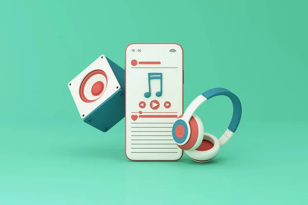 Phone Surrounded Speakers Headphones Smart Phone Song Play List Music — 스톡 사진