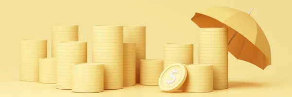 Konzept Des Geldschutzes Finanzielle Sparlebensversicherung Sichere Geldanlage Umgeben Von Goldmünze — Stockfoto