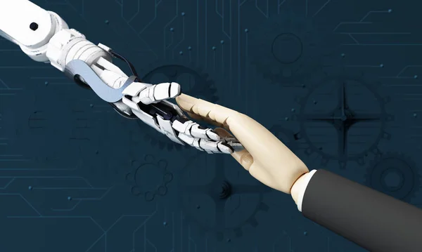 Robot Hand Making Contact Human Hand Background Full Technology Circuit — ストック写真