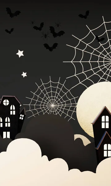 Boldog Halloween Party Plakátok Meg Éjszakai Felhők Tök Rajzfilm Illusztráció — Stock Fotó