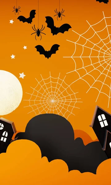 Happy Halloween Feestposters Gezet Met Nachtwolken Pompoenen Cartoon Illustratie Volle — Stockfoto