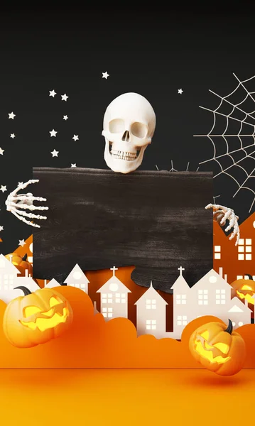 Happy Halloween Party Plakáty Set Noční Mraky Dýně Kreslené Ilustrace — Stock fotografie