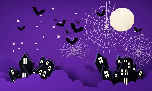 Happy Halloween Party Plakáty Set Noční Mraky Dýně Kreslené Ilustrace — Stock fotografie
