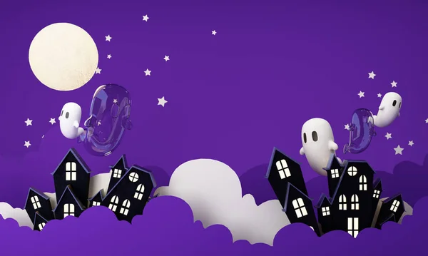 Happy Halloween Party Poster Mit Nächtlichen Wolken Und Kürbissen Cartoon — Stockfoto