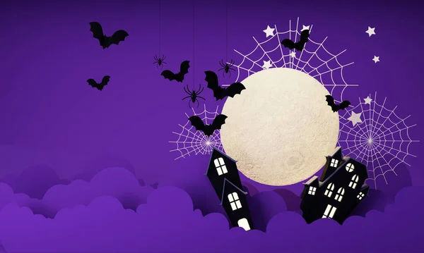 Boldog Halloween Party Plakátok Meg Éjszakai Felhők Tök Rajzfilm Illusztráció — Stock Fotó