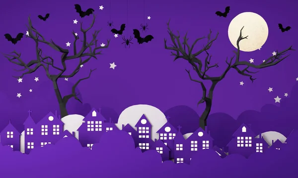 Happy Halloween Party Poster Mit Nächtlichen Wolken Und Kürbissen Cartoon — Stockfoto