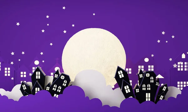 Happy Halloween Party Poster Mit Nächtlichen Wolken Und Kürbissen Cartoon — Stockfoto