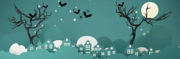 Happy Halloween Feestposters Gezet Met Nachtwolken Pompoenen Cartoon Illustratie Volle — Stockfoto