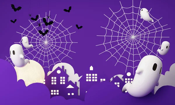 Happy Halloween Feestposters Gezet Met Nachtwolken Pompoenen Cartoon Illustratie Volle — Stockfoto