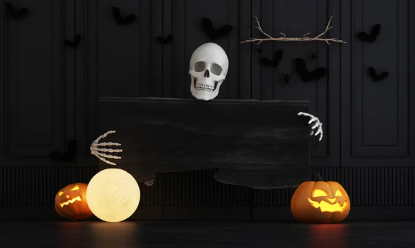 Plakat Imprezą Halloween Nowoczesnym Klasycznym Nawiedzonym Domu Sypialnia Jack Latarni — Zdjęcie stockowe