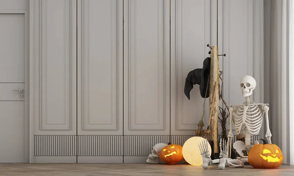 Halloween Feestposter Een Moderne Klassieke Spookhuis Slaapkamer Met Jack Lantaarn — Stockfoto