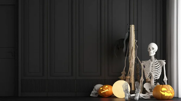 Halloween Fest Affisch Modern Klassisk Hemsökt Hus Sovrum Med Jack — Stockfoto