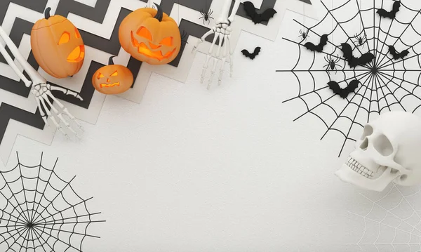 Happy Halloween Party Posters Met Spinnenwebbat Met Pompoenen Cartoon Illustratie — Stockfoto