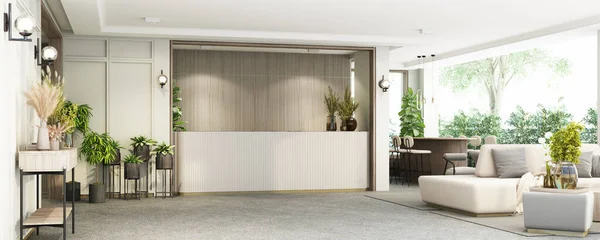 Interieur Van Modern Kantoor Van Hotel Receptie Wachtkamer Grijs Meubilair — Stockfoto