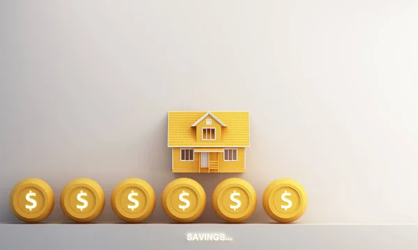 Saving money for a home. The concept is the accumulation of money for housing, mortgages, affordable housing, the dream of owning a home, loan installments. cartoon style. 3d rendering illustration