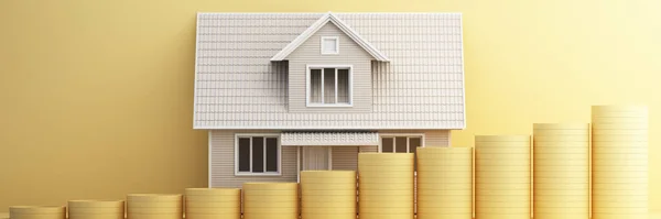 存钱买房子 这个概念是为了住房 抵押贷款 负担得起的住房 拥有住房的梦想 分期贷款而积累资金 卡通风格 3D渲染说明 — 图库照片