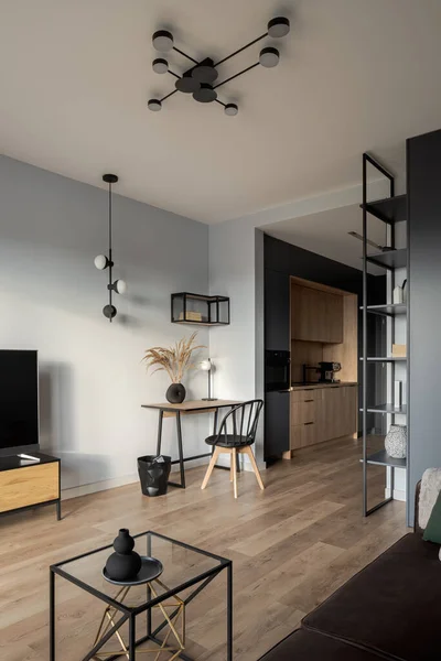 Pequeño Elegante Apartamento Estudio Con Acogedor Espacio Oficina Casa Decoraciones — Foto de Stock