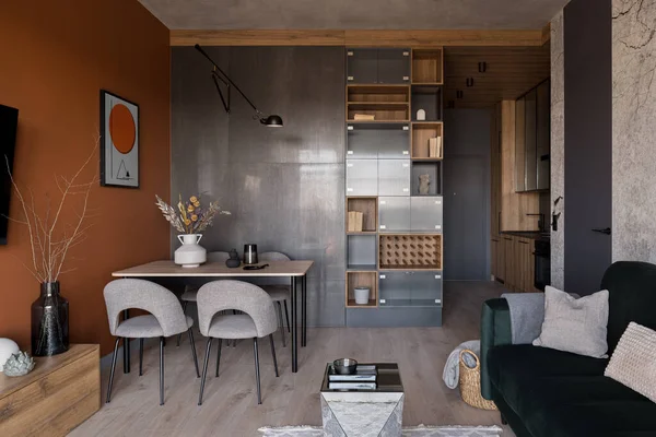 Ruang Fungsional Dan Bergaya Dengan Ruang Tamu Ruang Makan Dan — Stok Foto