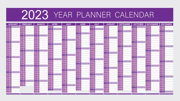 2023 Year Planner Wall Planner Calendar Purple Color Full Editable — Stock Vector