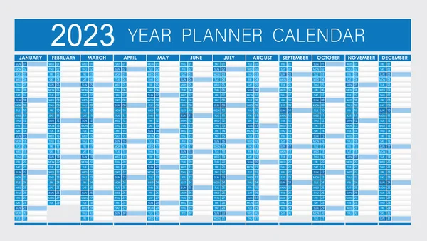 2023 Year Planner Wall Planner Calendar Blue Color Full Editable — Stock Vector