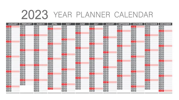 2023 Year Planner Wall Planner Calendar Red Grey Color Full — Stock Vector