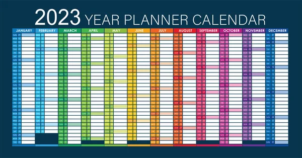 2023 Year Planner Wall Planner Calendar Colorful Full Editable Vector — Stock Vector