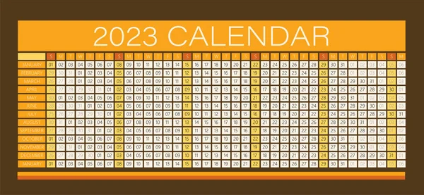 2023 Year Wall Calendar Orange Color Full Editable Vector Dark — Stock Vector