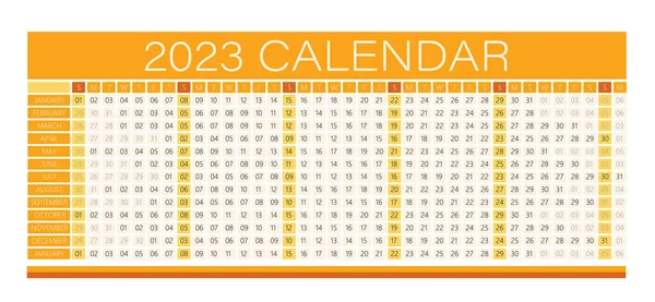 2023 Year Wall Calendar Orange Color Full Editable Vector Light — Stock Vector