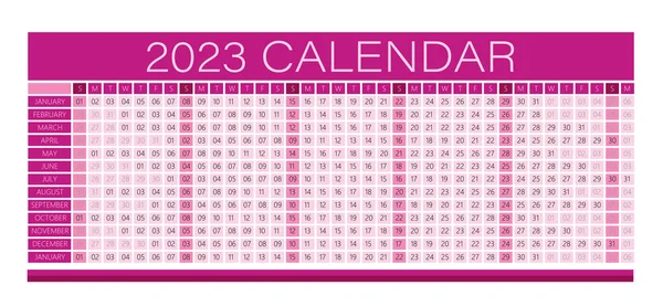 2023 Year Wall Calendar Magenta Color Full Editable Vector Light — Stock Vector