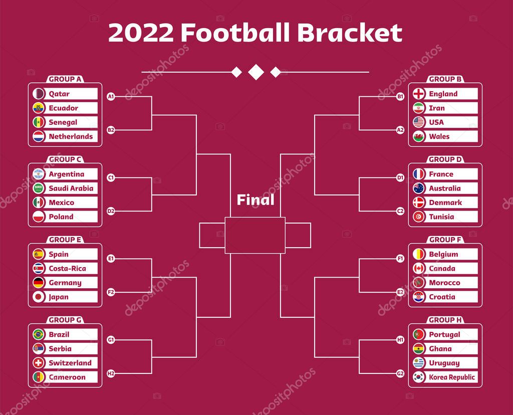 FIFA World Cup. World Cup 2022. football tournament bracket. Soccer match or football tournament, cup of championship vector stage