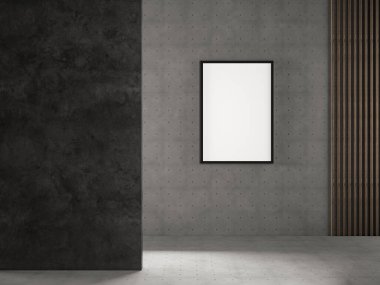 Betonlu bir maket için minimalist bir sahne ve pankart için bir yer. 3d hazırlayıcı