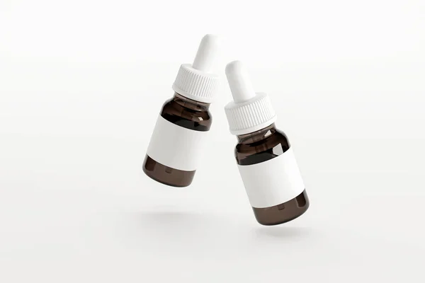 Bärnstensfärgad Glasdroppflaska Mockup Flera Flytande Flaskor Tomma Etiketter Återgivning Stockfoto