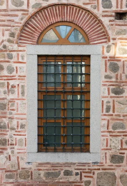 Вікно Старої Будівлі Структура Каменю Красива Облицювання Будівлі — стокове фото