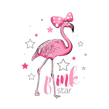 Pembe flamingolu şirin baskı, EPS 10 vektörü..