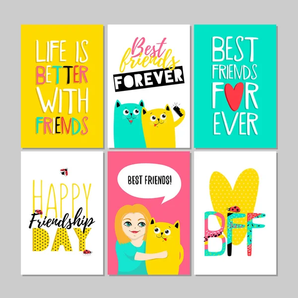 Conjunto Cartões Amizade Para Amigos Ilustração Vetorial Eps10 — Vetor de Stock
