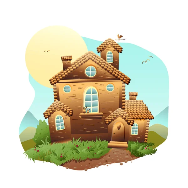 Hada Hause Ilustración Con Aves Vector — Vector de stock