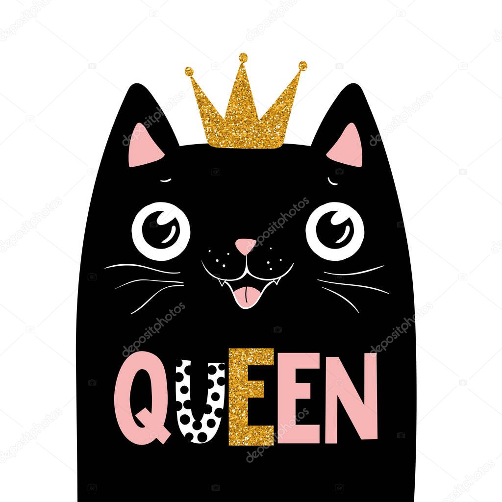 Black cat queen, queen lettering, illustrator for kids, children print