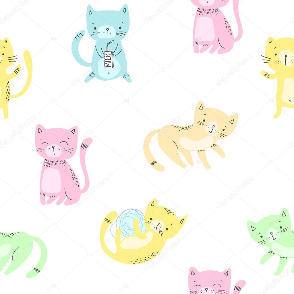 Cute Cats. Cartoon seamless pattern. Vector EPS