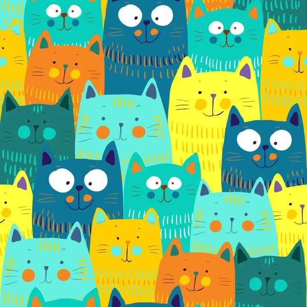 Cute Yellow Cats Seamless Pattern Background Cats Character Smiling Cat — Stock Vector