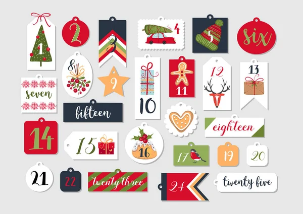 Colección Etiquetas Imprimibles Abstractas Para Navidad Año Nuevo Calendario Adviento — Vector de stock
