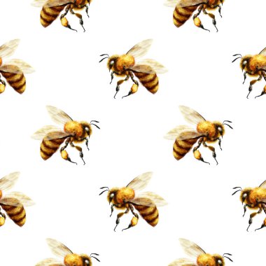 Uçan arılarla hoş, pürüzsüz bir desen. Dijital sanat çizimleri