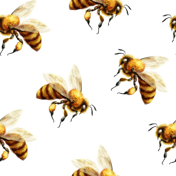 Симпатичный Бесшовный Рисунок Летающими Пчёлами Иллюстрации Цифрового Искусства — стоковое фото