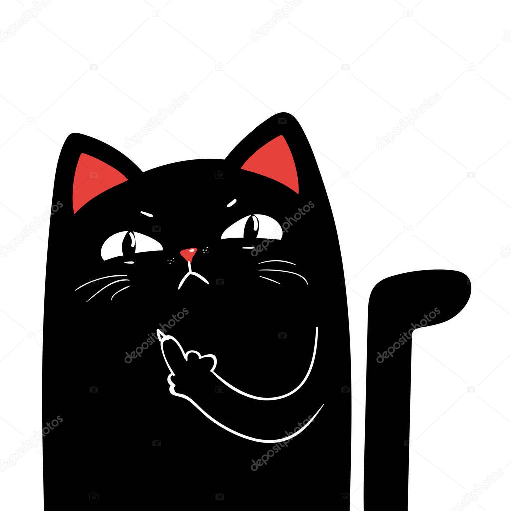 middle finger black cat. Vector illustration
