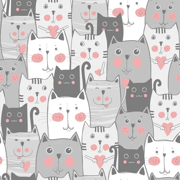 Niedliche Katzen Bunte Nahtlose Muster Hintergrund — Stockvektor
