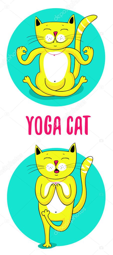 Vector illustration with yellow yoga cat, eps10