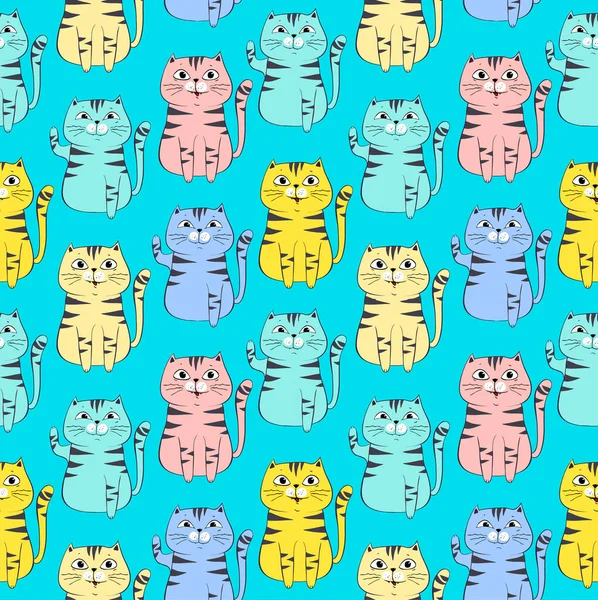 Cute Cats Colorful Seamless Pattern Background — Stock Vector