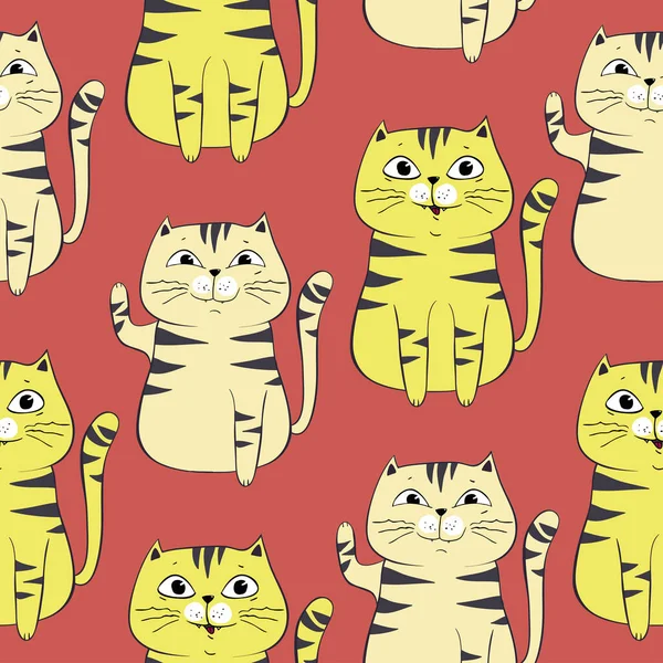 Cute Cats Colorful Seamless Pattern Background — Stock Vector